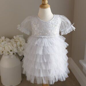 Tutu Du Monde Bebé Silver Tulle Dress Twinkling Flower Girl Portrait Party NWT